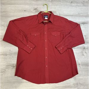 Wrangler Shirt Mens XXL Striped Pearl Snaps‎ Long Sleeve Red